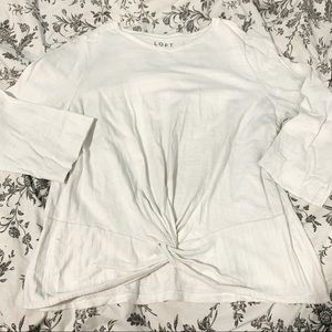 LOFT White Long Sleeve Knot Front Tee